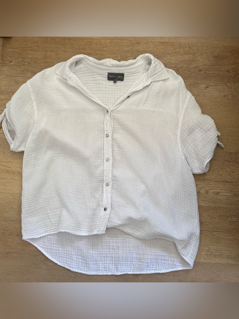 Michael Stars White Gauze Tess Tie Sleeve Shirt L